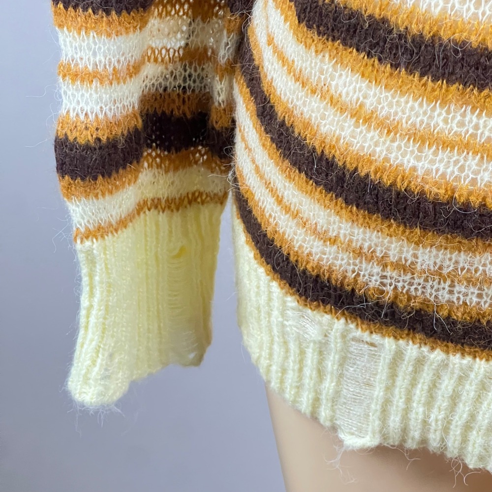 Striped Oversized Cardigan Sweater XL  Grunge Open Knit Brown Yellow Distressed - Picture 10 of 12